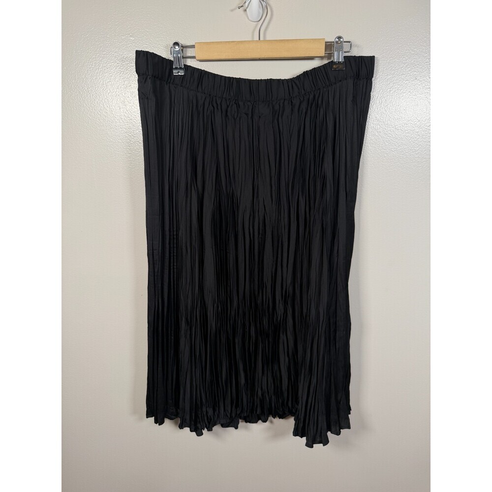 J. Jill Pleated Midi Skirt Size XL Black Elastic Waist Work Minimal Casual